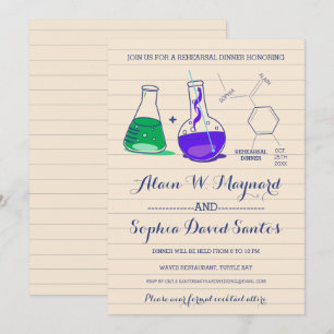 Purple & Green Chemistry Rehearsal Dinner Invites