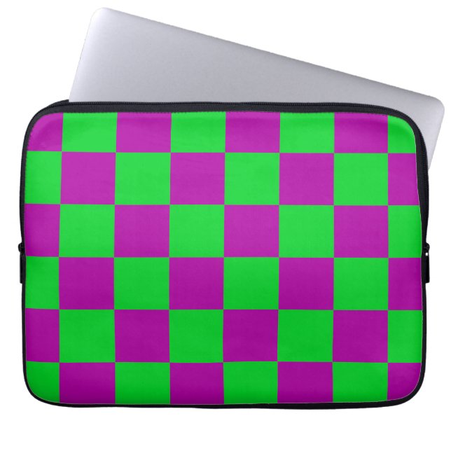 Purple Green Chequered Check Pattern Laptop Sleeve (Front)