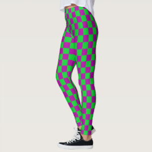 Purple Green Chequered Check Pattern Leggings