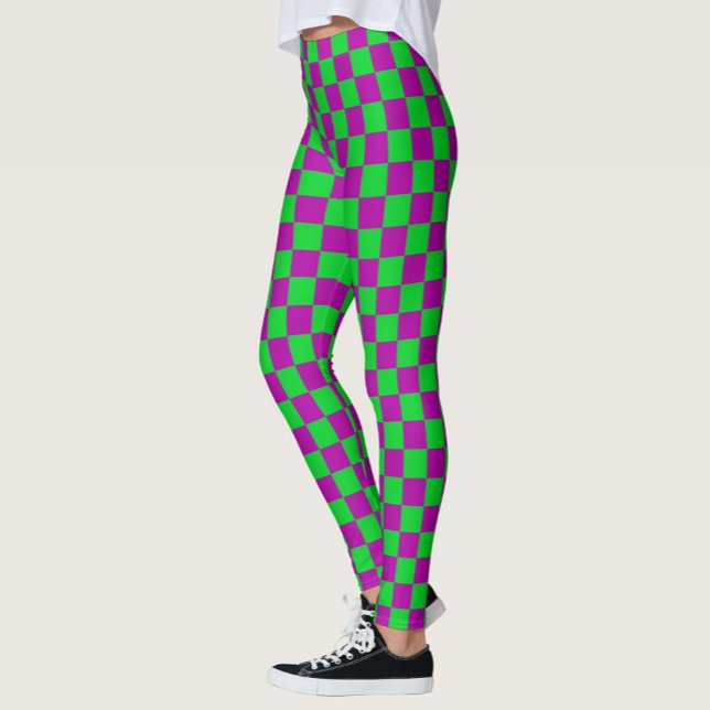 Purple Green Chequered Check Pattern Leggings (Creator Uploaded)