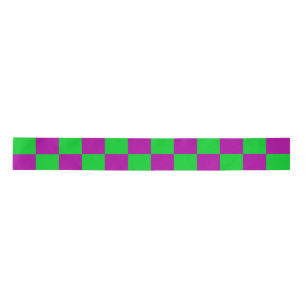 Purple Green Chequered Check Pattern Satin Ribbon