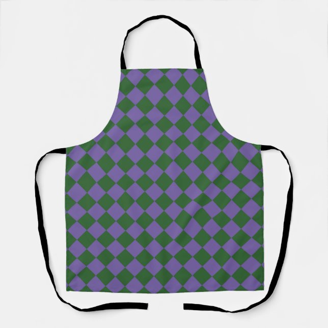 Purple Green Chequered Diamond Pattern Apron (Front)