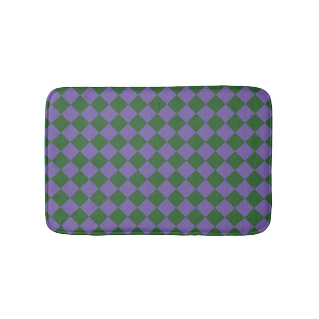 Purple Green Chequered Diamond Pattern  Bath Mat (Front)