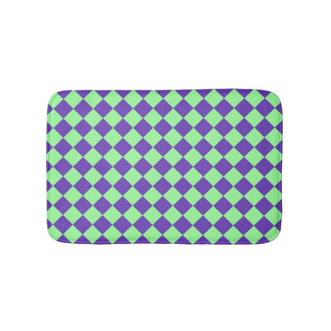 Purple Green Chequered Diamond Pattern  Bath Mat (Front)