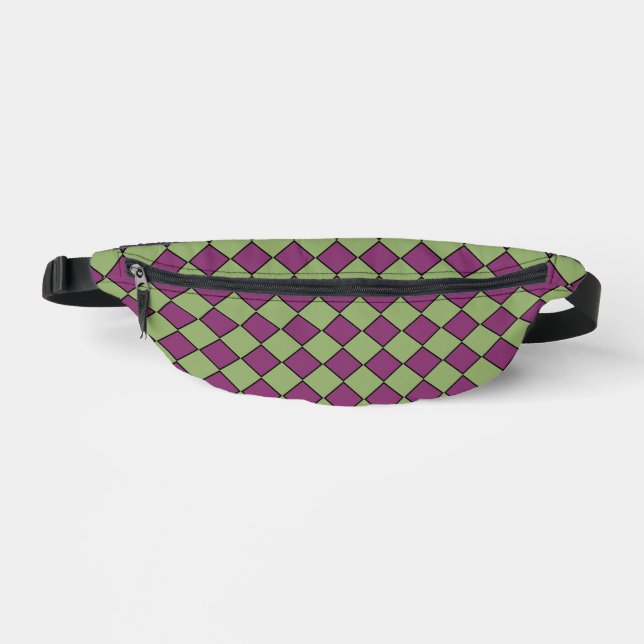 Purple Green Chequered Diamond Pattern Bum Bags (Front)