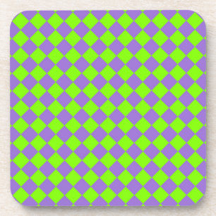 Purple Green Chequered Diamond Pattern Coaster