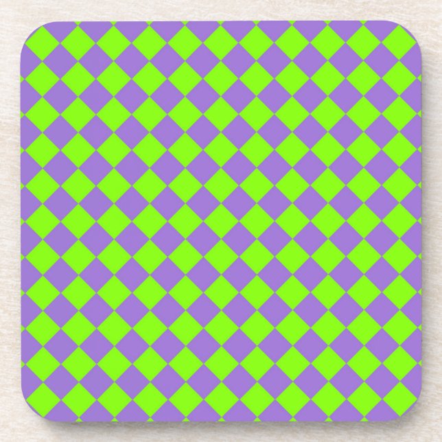 Purple Green Chequered Diamond Pattern Coaster (Front)