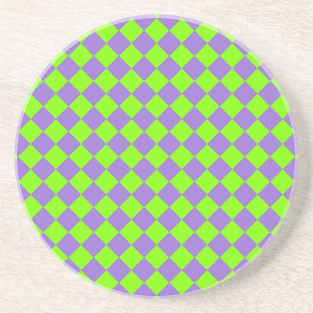Purple Green Chequered Diamond Pattern Coaster (Front)
