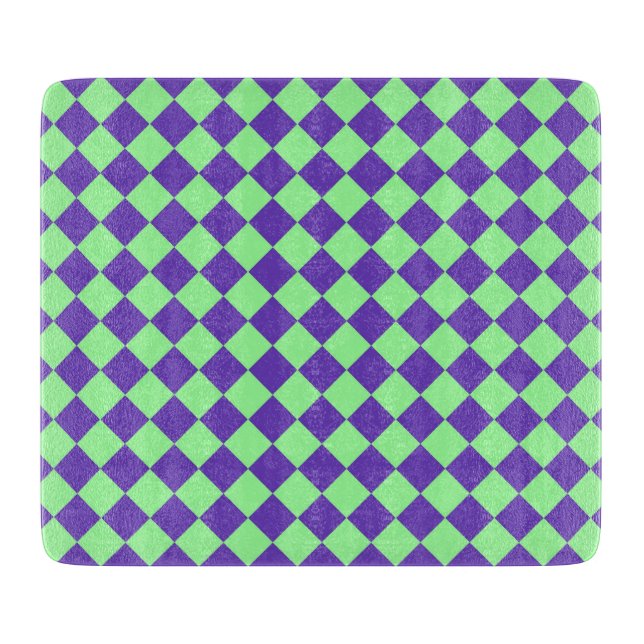Purple Green Chequered Diamond Pattern Cutting Board (Front)