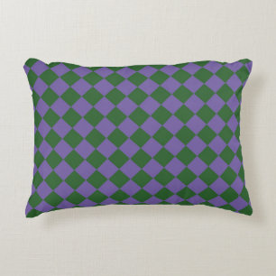 Purple Green Chequered Diamond Pattern  Decorative Cushion