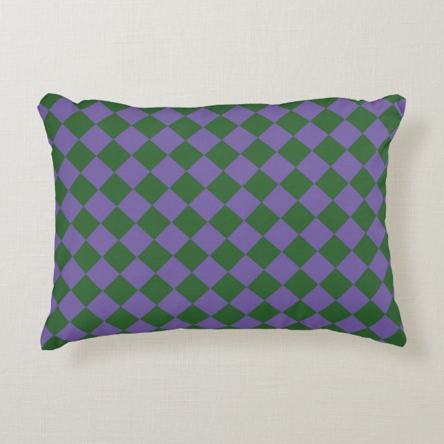 Purple Green Chequered Diamond Pattern  Decorative Cushion (Front)