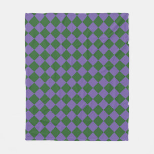 Purple Green Chequered Diamond Pattern Fleece Blanket