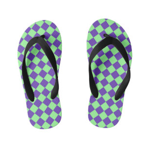 Purple Green Chequered Diamond Pattern  Kid's Jandals