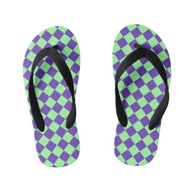 Purple Green Chequered Diamond Pattern  Kid's Jandals (Footbed)