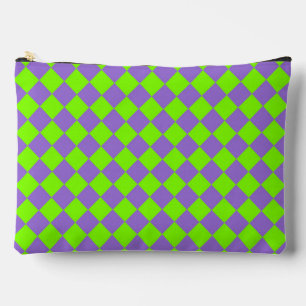 Purple Green Chequered Diamond Pattern Large Accessory Pouch