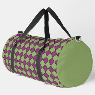 Purple Green Chequered Diamond Pattern Large Duffle Bag