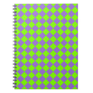 Purple Green Chequered Diamond Pattern Notebook