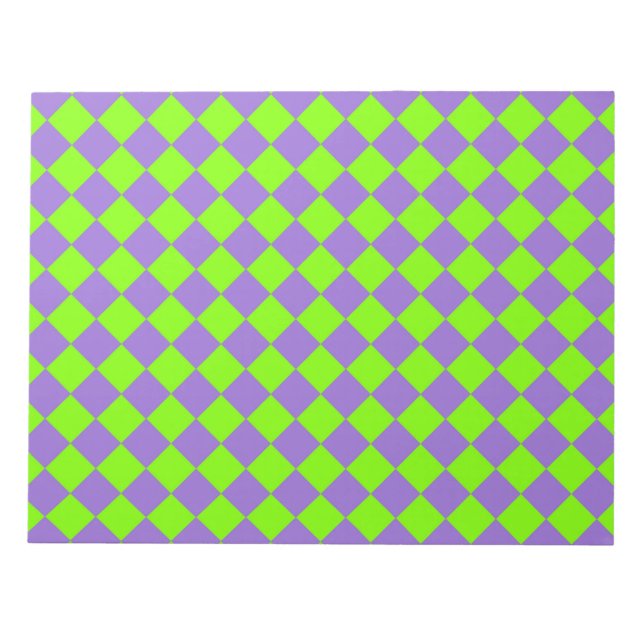 Purple Green Chequered Diamond Pattern Notepad (Front)