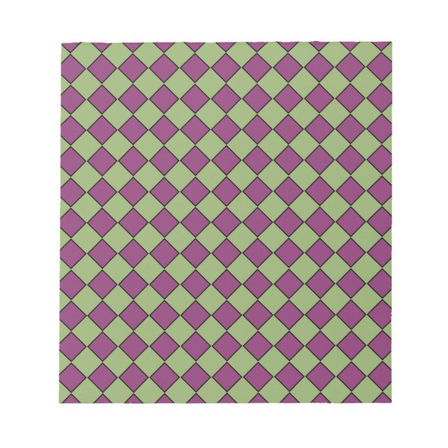 Purple Green Chequered Diamond Pattern Notepad (Front)