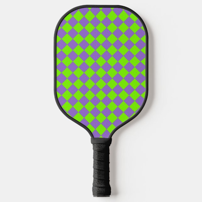 Purple Green Chequered Diamond Pattern Pickleball Paddle (Front)