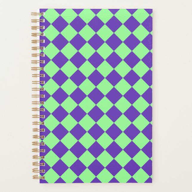 Purple Green Chequered Diamond Pattern  Planner (Front)