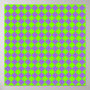 Purple Green Chequered Diamond Pattern Poster