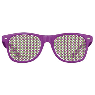 Purple Green Chequered Diamond Pattern Retro Sunglasses