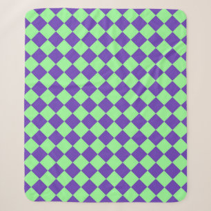 Purple Green Chequered Diamond Pattern Sherpa Blanket