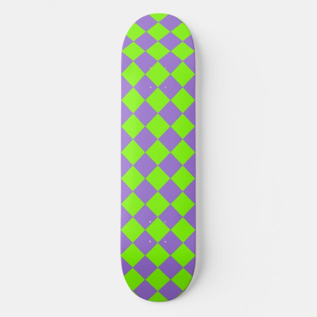 Purple Green Chequered Diamond Pattern Skateboard (Front)
