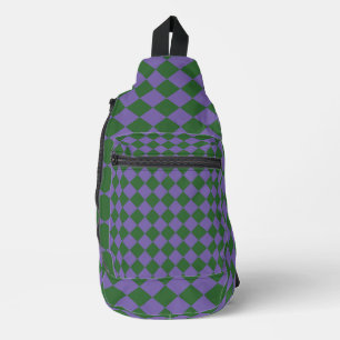 Purple Green Chequered Diamond Pattern Sling Bag