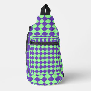 Purple Green Chequered Diamond Pattern Sling Bag