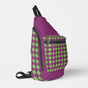 Purple Green Chequered Diamond Pattern Sling Bag