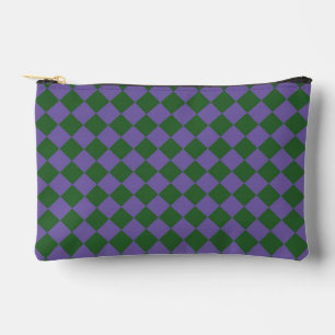 Purple Green Chequered Diamond Pattern Small Accessory Pouch