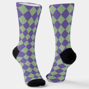 Purple Green Chequered Diamond Pattern Socks