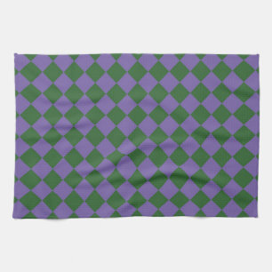 Purple Green Chequered Diamond Pattern Tea Towel