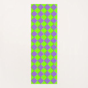 Purple Green Chequered Diamond Pattern Yoga Mat
