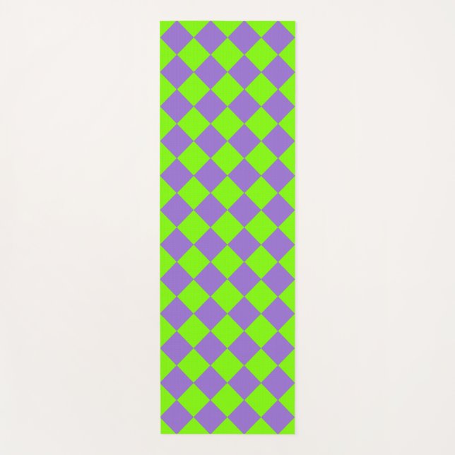 Purple Green Chequered Diamond Pattern Yoga Mat (Front)