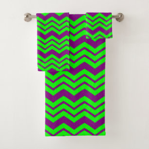 Purple Green Chevron Zigzag Design Bath Towel Set