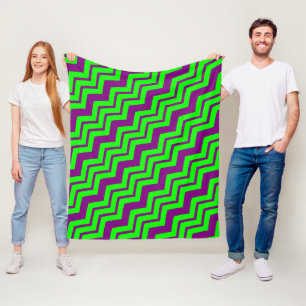Purple Green Chevron Zigzag Design Fleece Blanket