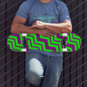 Purple Green Chevron Zigzag Design Skateboard