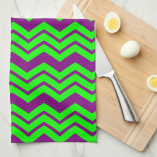 Purple Green Chevron Zigzag Design Tea Towel