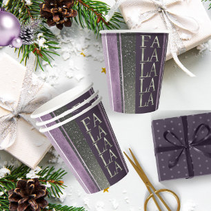 Purple Green Christmas Fa La La Pattern#27 ID1009 Paper Cups