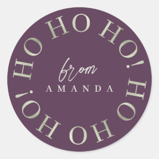 Purple Green Christmas Ho Ho Ho ID1009 Classic Round Sticker