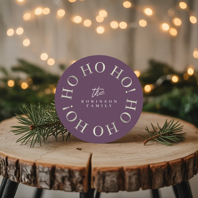 Purple Green Christmas Ho Ho Ho ID1009 Round Paper Coaster (Creator Uploaded)