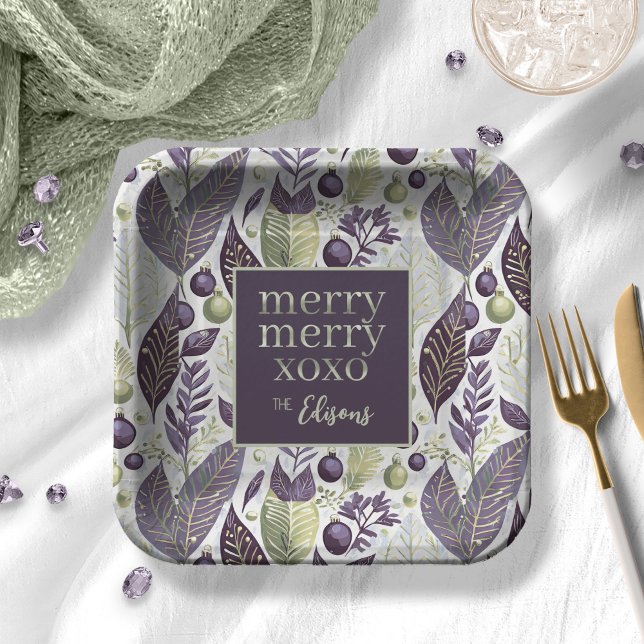 Purple Green Christmas Merry Pattern#21 ID1009 Paper Plate (Creator Uploaded)