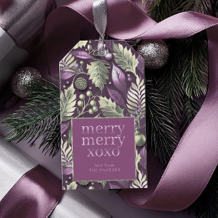 Purple Green Christmas Merry Pattern#22 ID1009 Gift Tags