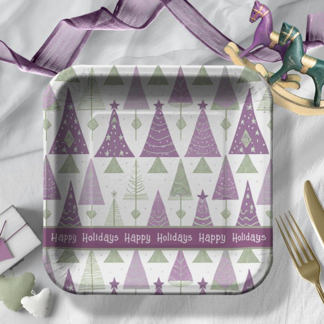 Purple Green Christmas Merry Pattern#25 ID1009 Paper Plate (Creator Uploaded)