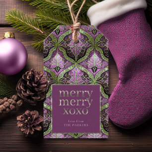 Purple Green Christmas Merry Pattern#31 ID1009 Gift Tags