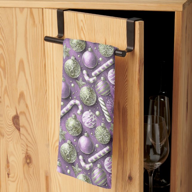 Purple Green Christmas Pattern#12 ID1009 Tea Towel (Thirds Fold)