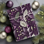 Purple Green Christmas Pattern#18 ID1009 Wrapping Paper<br><div class="desc">If you are wondering what colour combinations to pick for your Christmas decor and gift wrap supplies this year, I've created collections of coordinating patterns to make life just a bit easier. This eye-catching watercolor design features arrangements of foliage and berries in a deep eggplant purple magenta and olive green....</div>